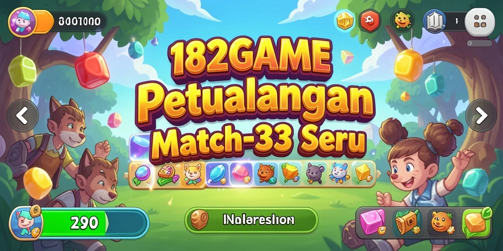 Tampilan gameplay 182GAME yang berwarna-warni dan penuh tantangan.