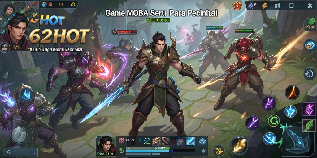 Tangkapan layar 62HOT menampilkan aksi seru dalam pertempuran MOBA.