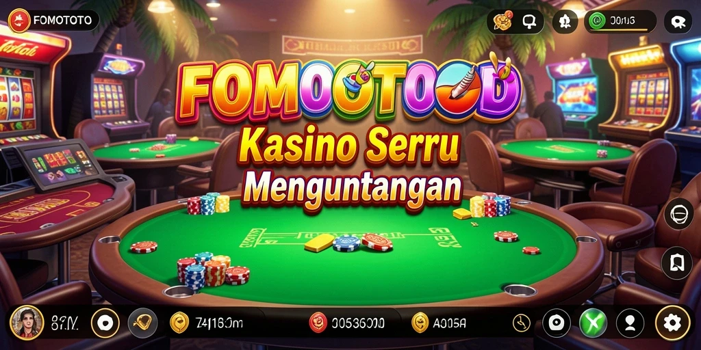 Screenshot gameplay utama FOMOTOTO menampilkan suasana Kasino yang nyata.