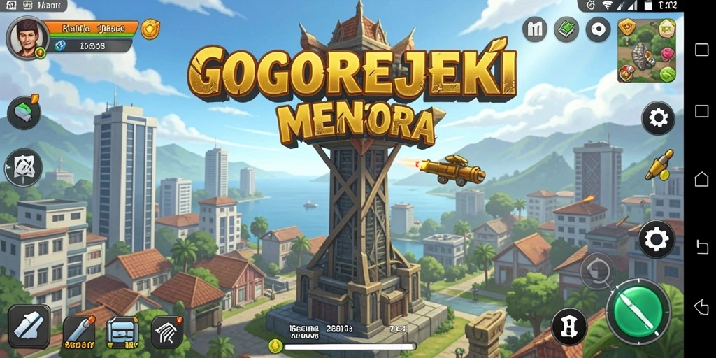 Screenshot gameplay GOGOREJEKI yang menunjukkan aksi menara melawan serangan musuh.