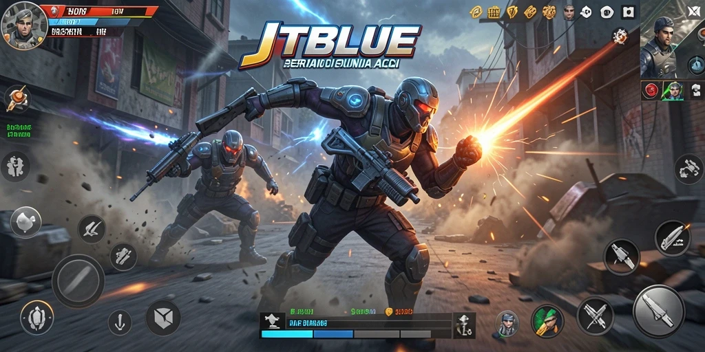Tampilan gameplay JTBLUE yang mengesankan dan penuh aksi.
