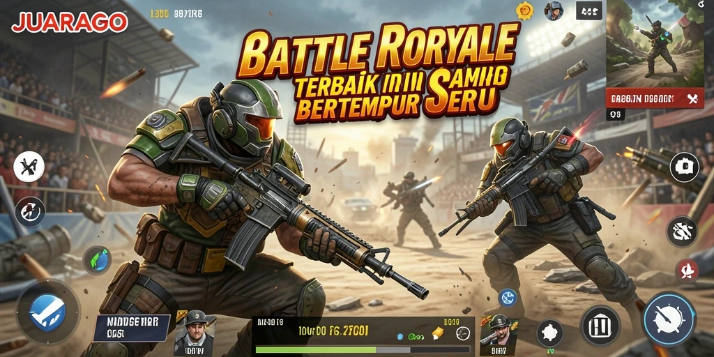 Tampilan utama gameplay JUARAGO dalam pertempuran Battle Royale.