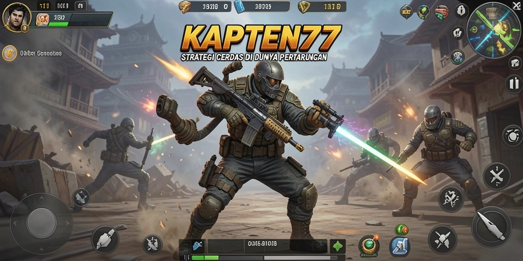 Tampilan gameplay KAPTEN77 dengan karakter strategis yang beraksi.
