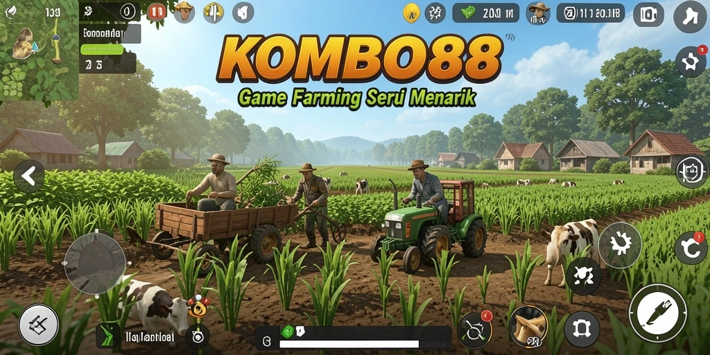 Tampilan gameplay KOMBO88 dengan aktivitas bertani yang seru.