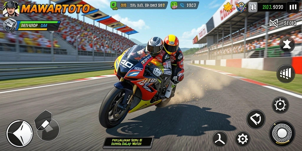 Tampilan gameplay mengesankan dari MAWARTOTO dengan balapan motor yang mendebarkan.