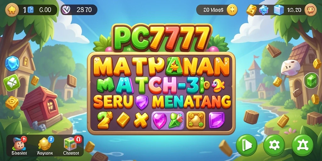 Tampilan gameplay seru dari PC777 dengan elemen Match-3 yang berwarna-warni.